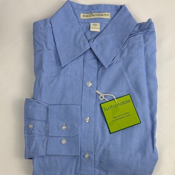 Port Authority Tops - NWT Port Authority Women's Striped Button Down Shirt Blue, Small